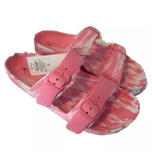 Shade & Shore Sandals Slides Size 10 Pink And White Two Band Straps Footbed